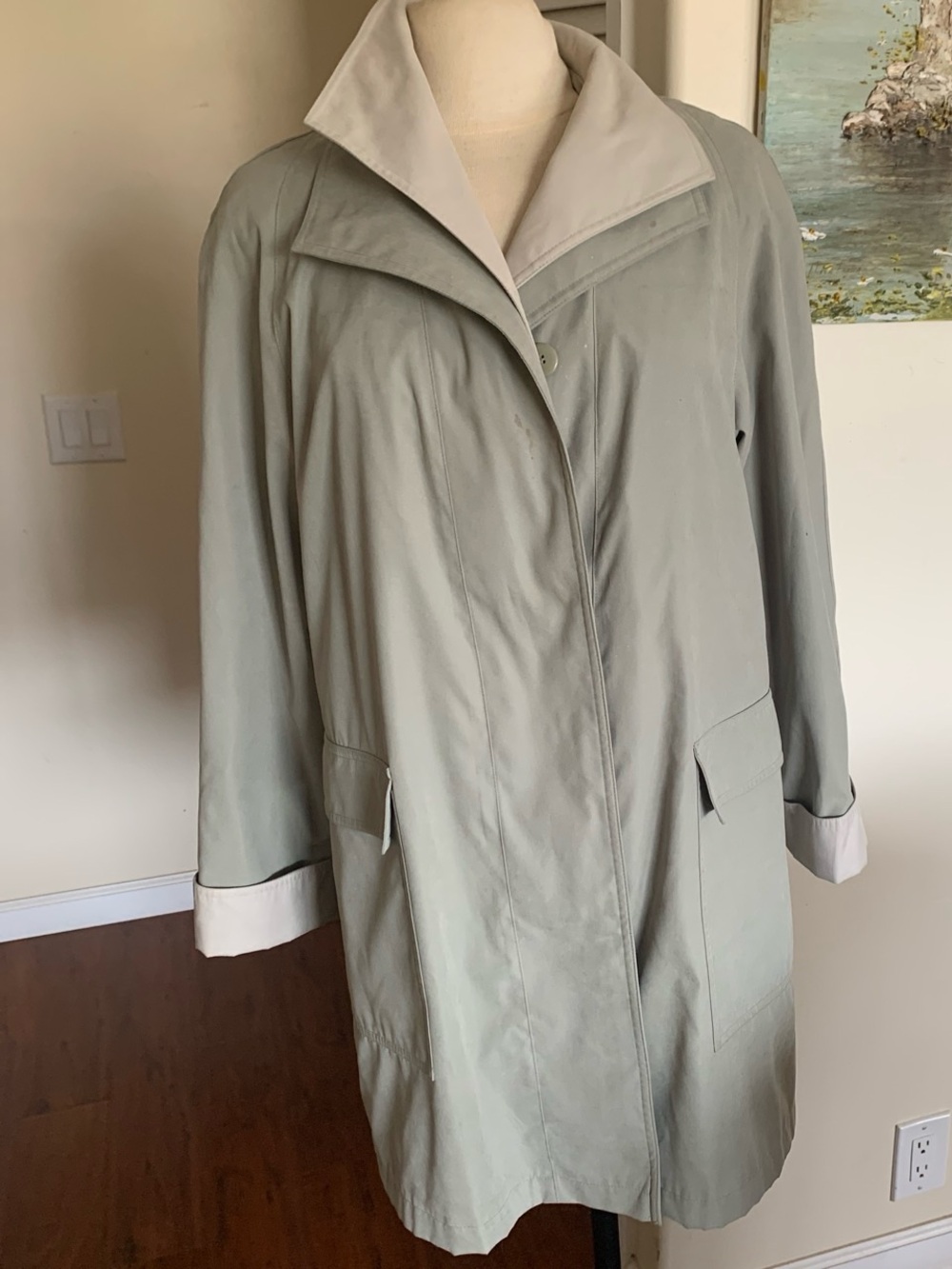 Gallery medium  Light Sage Trench Coat with Contrast Cream Collar